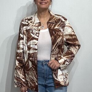 Chico's Cream Leaf Zip Jacket Sz 3/XL